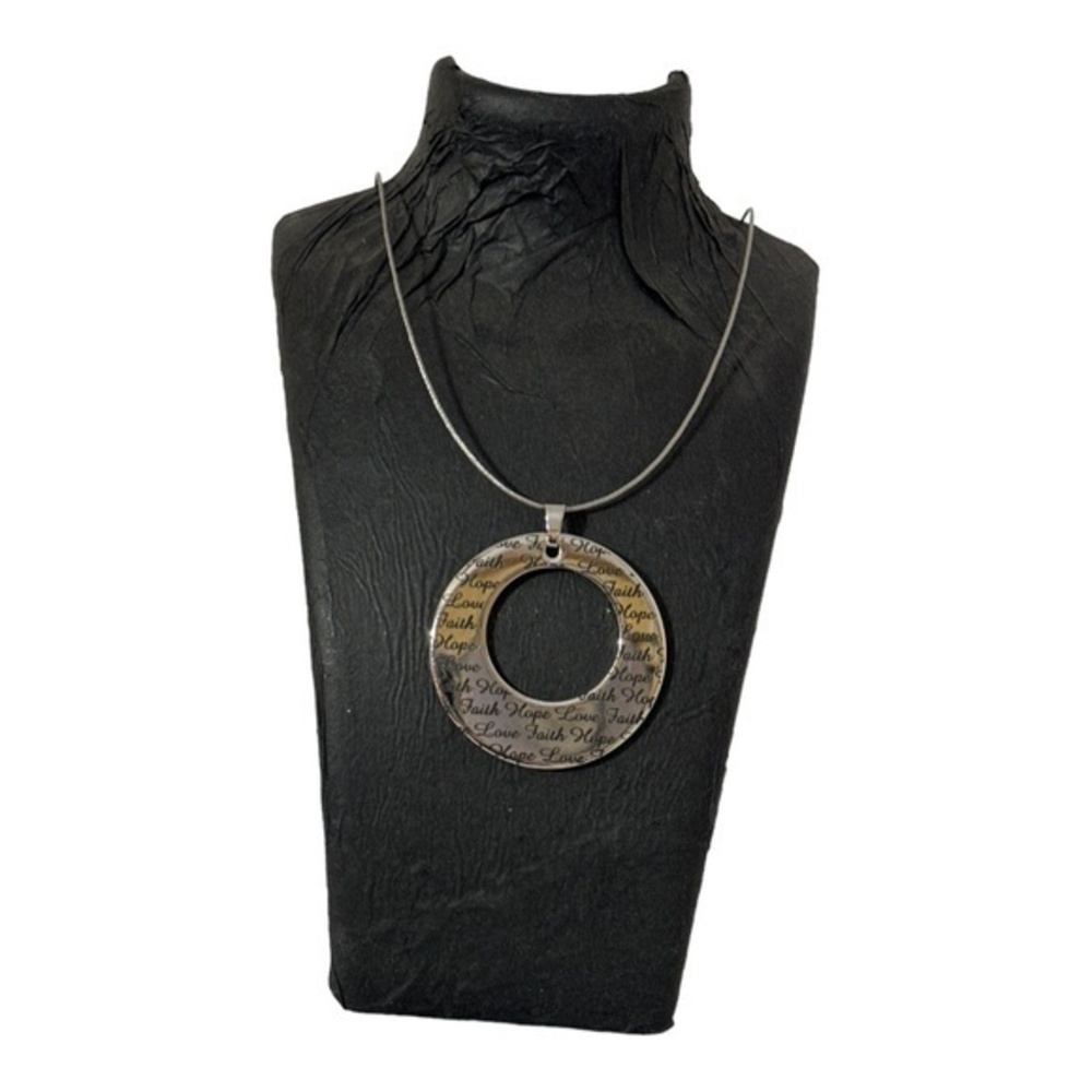 Unbranded Silvertone Circle Pendant Faith Hope Love Stainless Steel Wire Necklac